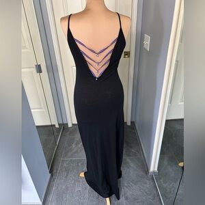 Pitusa Evil Eye Beaded‎ Open Back Black Maxi Dress Size Petite